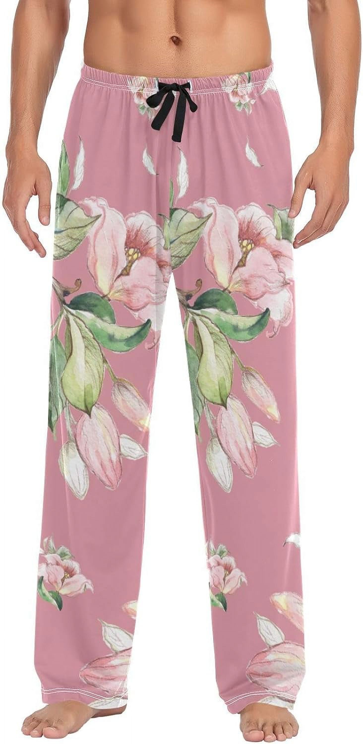 FREEAMG Men's Pajama Bottoms Spring Flowers Branches Pink Drawstring ...