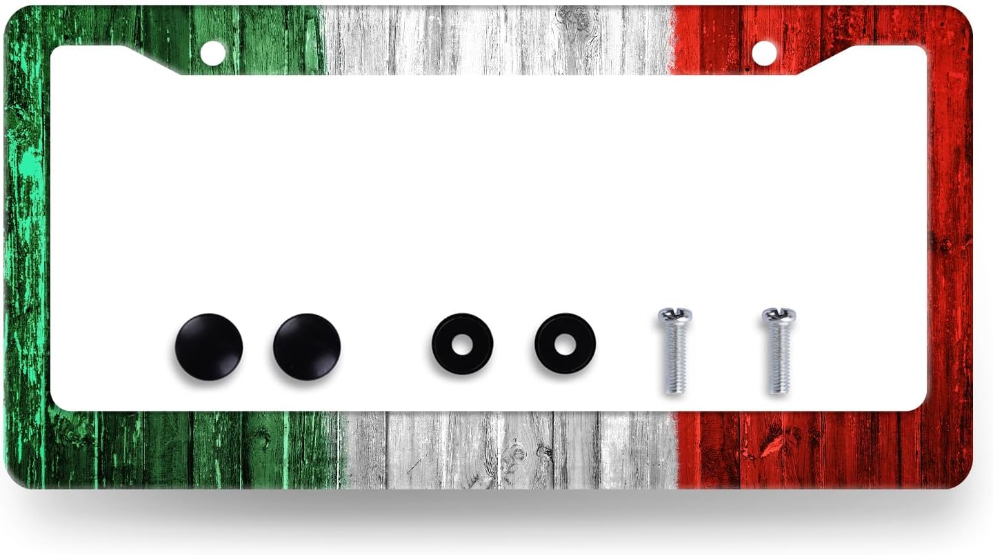 Mexican Flag License Plate Frame Set - 2-Pack Metal Frames With Screws & Caps, Fits US Standard Plates