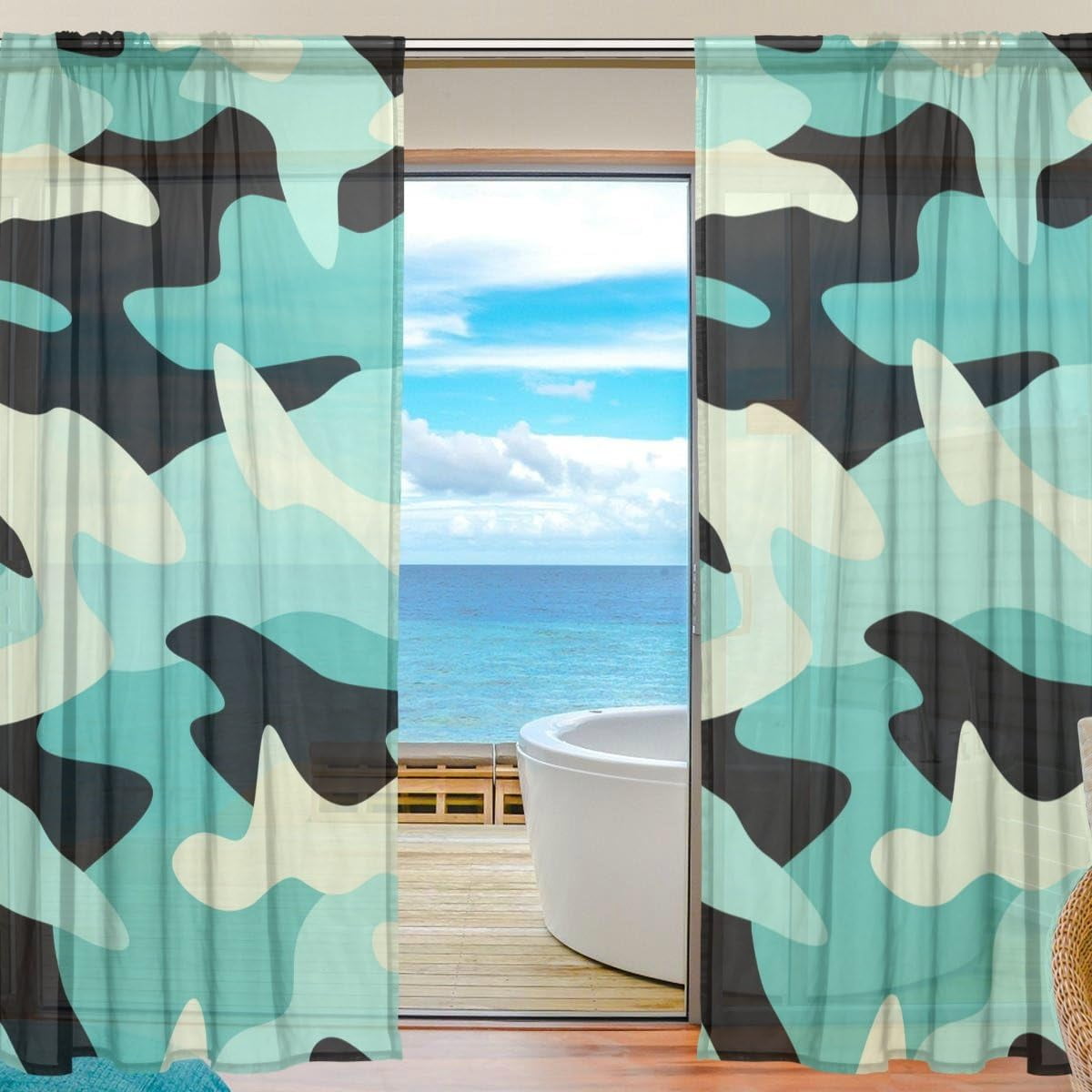 FREEAMG Military Camouflage Sheer Window Curtain Panel Drape 55x78 Inch ...