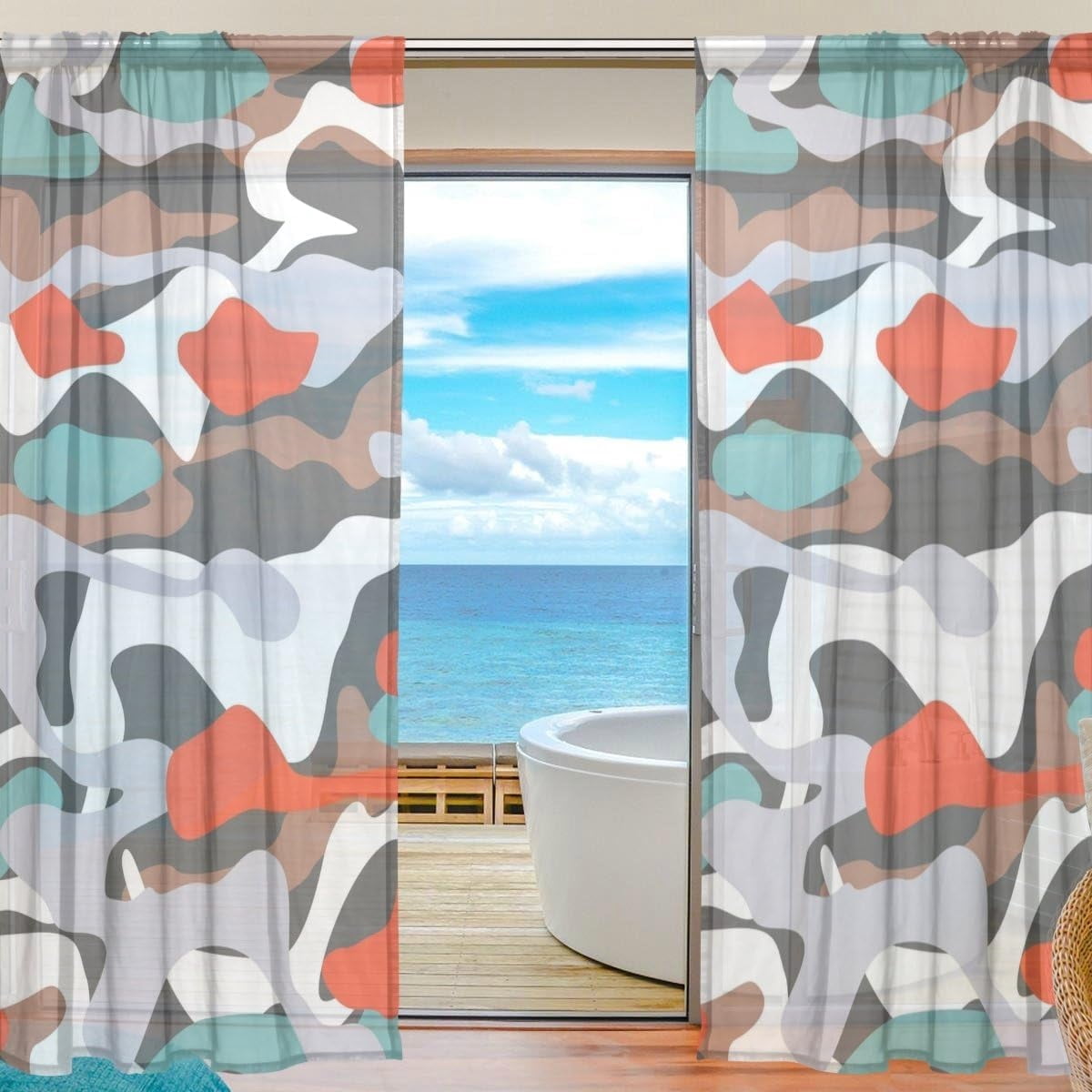 FREEAMG Military Camouflage Sheer Window Curtain Panel Drape 55x78 Inch ...