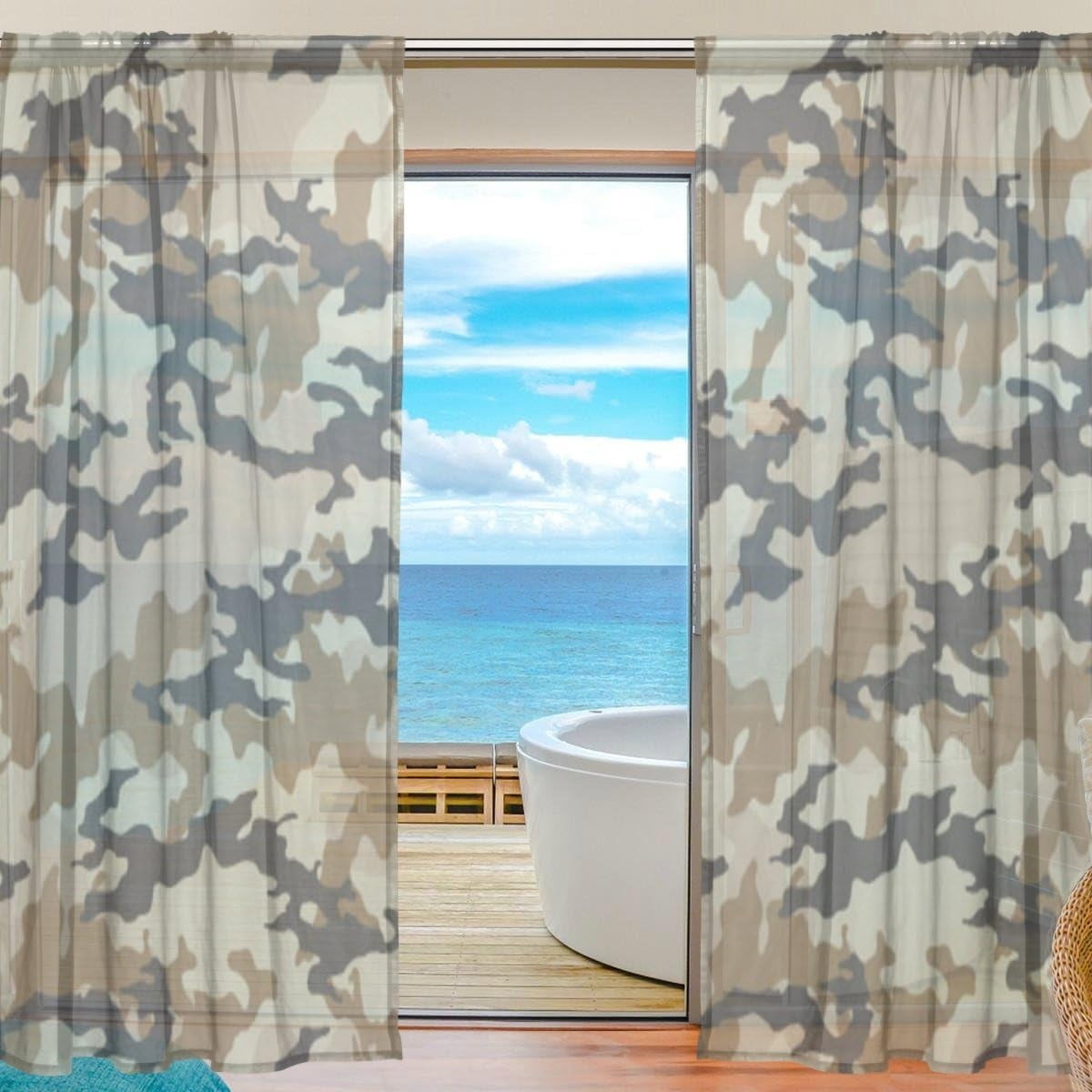 FREEAMG Military Camouflage Sheer Window Curtain Panel Drape 55x84 Inch ...