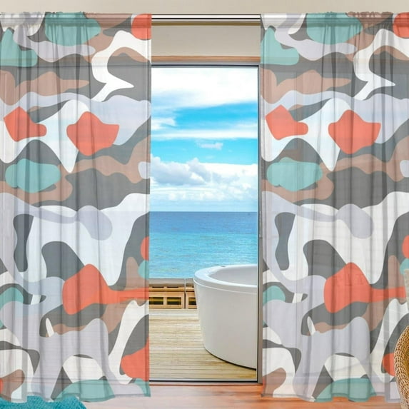 FREEAMG Military Camouflage Sheer Window Curtain Panel Drape 55x84 Inch for Living Room Bedroom Kids Room 2 Piece