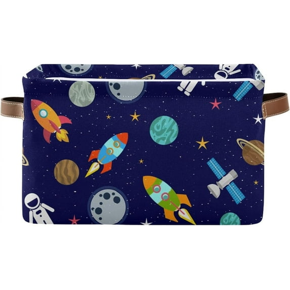 FREEAMG Moon Space Storage Basket, Durable Canvas Organizer With Handles Large Collapsible Storage Bins Boxes for Home Office - 2 Pack