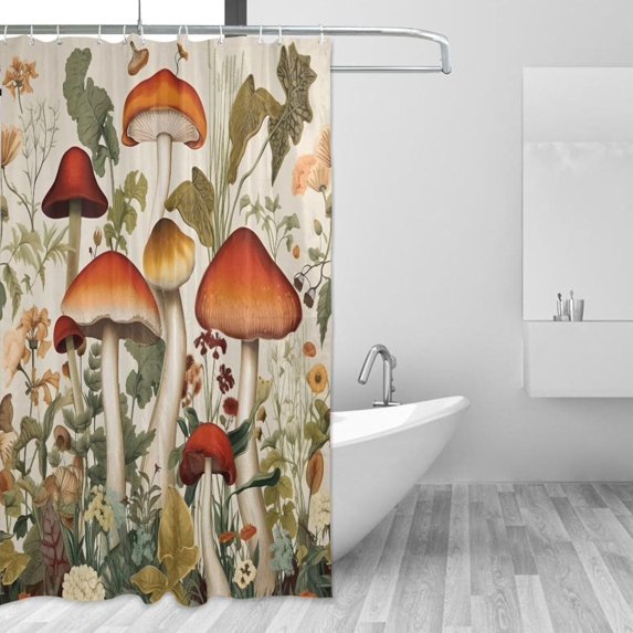 FREEAMG Mushrooms Shower Curtain Waterproof Washable Shower Bath Curtain 60x72 Inch Bathroom Decoration Fabric Shower Curtains with 12 Hooks
