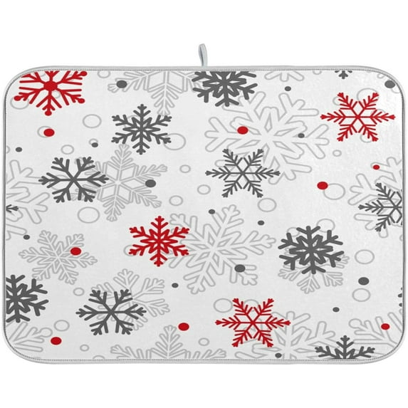 FREEAMG New Year Christmas Snowflakes Dish Drying Mat for Kitchen Counter,Super Quick Absorbent Composite Sponge Dish Drying Pad,Heat Resistant Non-Slip Rack Tableware Mat, 16x18 Inch