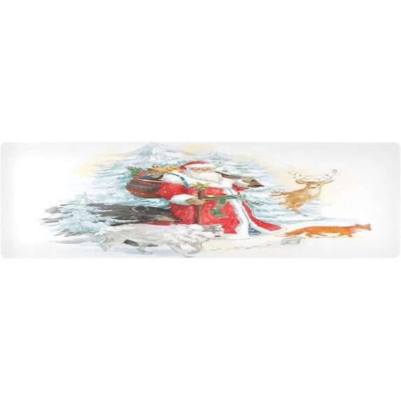 FREEAMG New Year's Santa Claus Long Trivet Table Runner Non-Slip Heat Resistant Table Protector Waterproof Easy to Clean Christmas Forest Hot Pads Pot Holders Table Mats