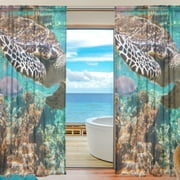 FREEAMG Ocean Coral Reef Turtle Sheer Window Curtain Panel Drape 55x84 Inch for Living Room Bedroom Kids Room 2 Piece