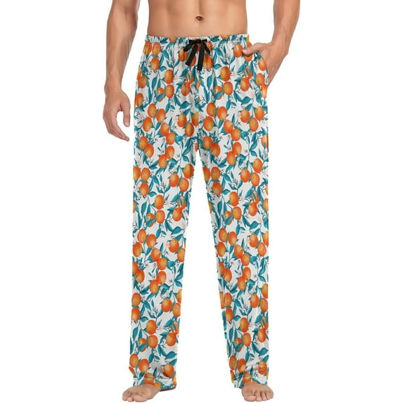 FREEAMG Orange Fruit Pattern Pajama Pants for Men, Men's Separate Bottoms, Pure Cotton Comfortable Lounge Pants?181?
