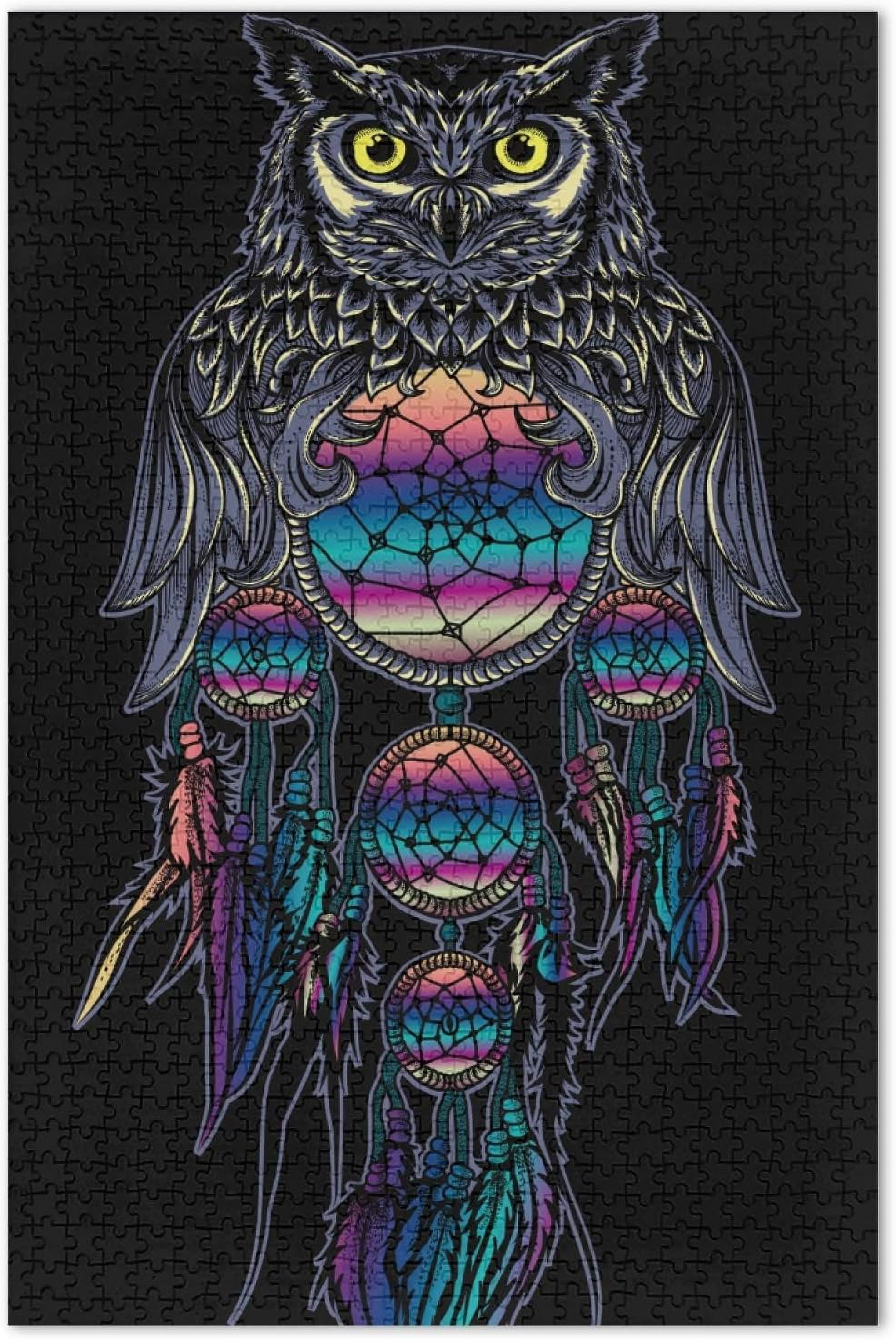 FREEAMG Owl Rainbow Dream Catcher Jigsaw Puzzles for Adults 500 Pieces Puzzle Buffalo Games