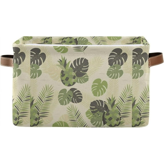 FREEAMG Pineapple Palm Foldable Canvas Storage Bin, Sturdy Fabric Storage Basket with Handles, Storage Cube Box for Organizing Shelf Nursery Toy Closet 1PCS