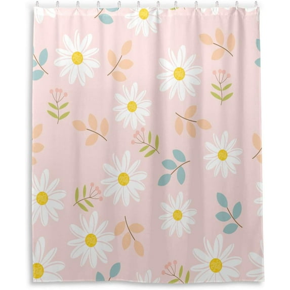 FREEAMG Pink Daisy Shower Curtain for Bathroom Modern Bathroom Decor Waterproof Washable Fabric Shower Curtains with 12 Hooks for Hotel Bathroom Bathtubs 60x72 Inch
