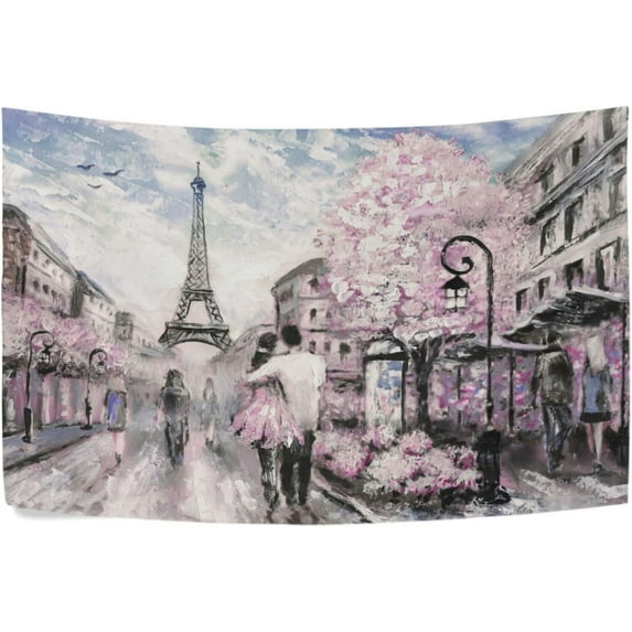 FREEAMG Pink Eiffel Tower Tapestry Aesthetic Tapestry Wall Hanging for Home Decor 80" x 60" Inches