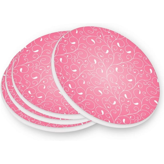 FREEAMG Pink Floral Pattern Coasters for Drinks Set of 4, Absorbent Ceramic Drink Coaster with Cork Base for Wooden Coffee Table, Cool Housewarming Gift for Home Decor