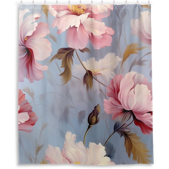 FREEAMG Pink Flower Shower Curtain for Bathroom, Decorative Bath Bathroom Accessories with 12 Pack Hooks for Home Hotels, 60 X 72 in