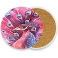 thumbnail image 1 of FREEAMG Pink Peacock Coasters for Drinks Set of 2, Absorbent Ceramic Drink Coaster with Cork Base for Wooden Coffee Table, Cool Housewarming Gift for Home Decor, 1 of 5