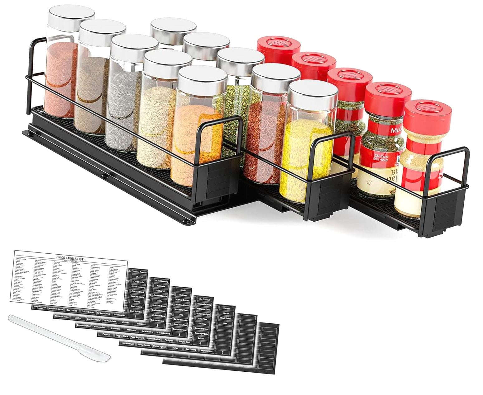 FREEAMG Pull Out Spice Rack Organizer for Cabinet, Slide Out Seasoning ...