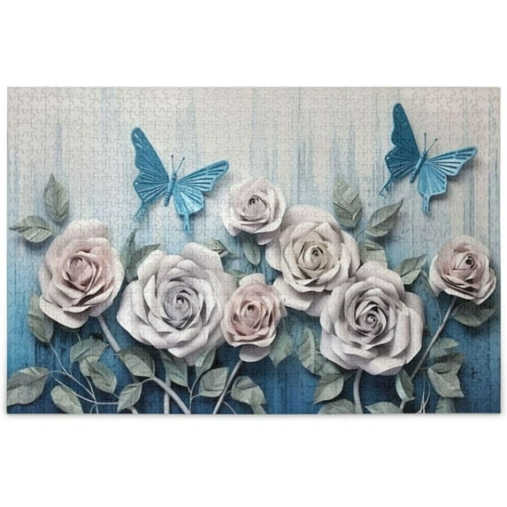 FREEAMG Puzzle- Blue Roses Jigsaw Puzzles, 500 Piece Puzzles for Family - Fun Intellectual Decompressing Educational Games