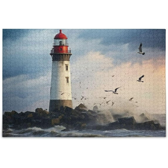FREEAMG Puzzle- Dark Sky Lighthouse Jigsaw Puzzles, 500 Piece Puzzles for Family - Fun Intellectual Decompressing Educational Games
