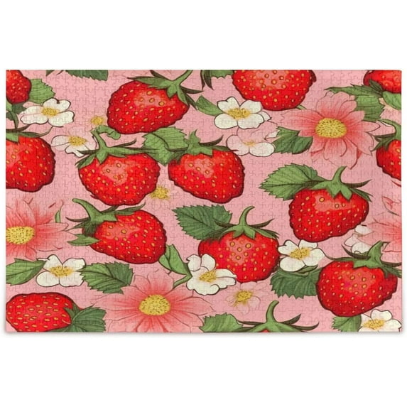 FREEAMG Puzzle- Strawberry Pattern Jigsaw Puzzles, 500 Piece Puzzles for Family - Fun Intellectual Decompressing Educational Games