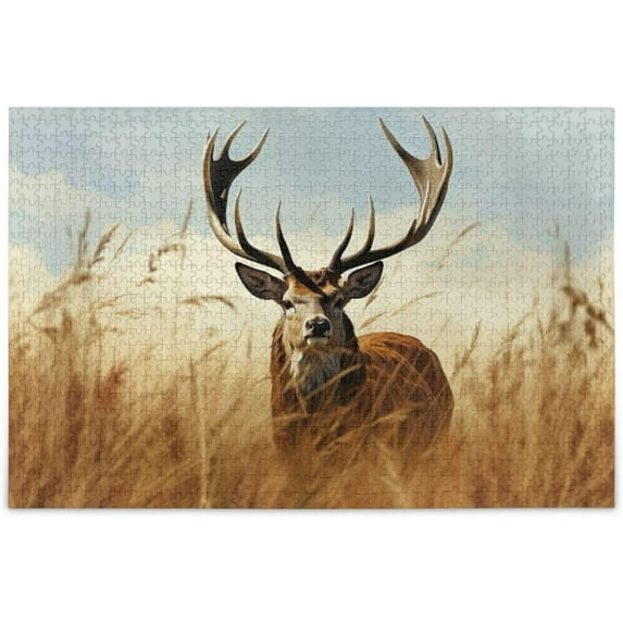 FREEAMG Puzzle- Wheat Field Deer Jigsaw Puzzles,1000 Piece Puzzles for Family - Fun Intellectual Decompressing Educational Games