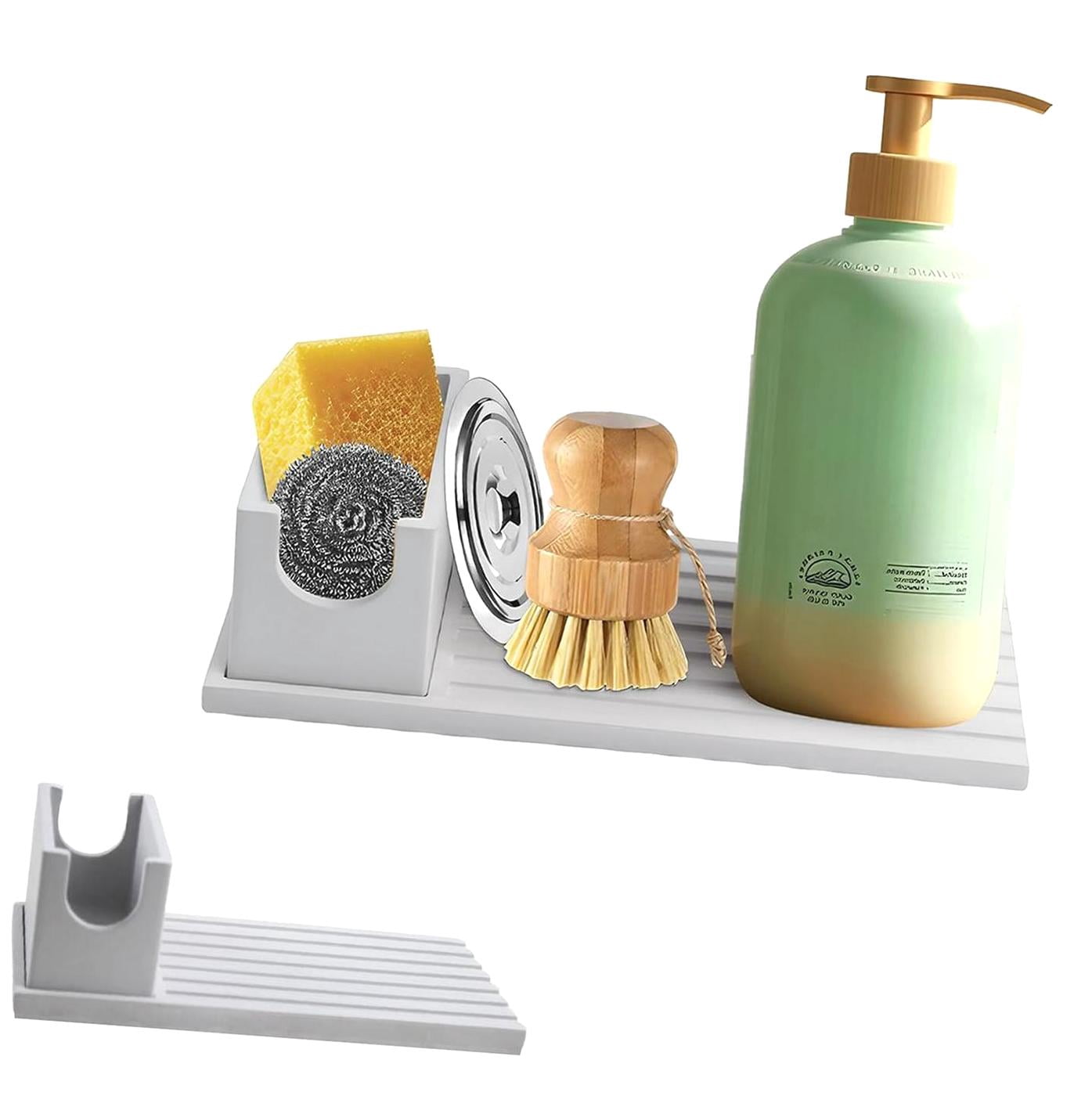 Selegna Diatomite Sponge Holder - Quick Dry Stone Drying Caddy For Kitchen Sink, Light Grey, Fast Absorbing