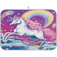thumbnail image 1 of FREEAMG Rainbow Clouds Unicorn Dish Drying Mat for Kitchen Counter, Ultra Absorbent Reversible Microfiber Dishes Drying Rack Pad Heat-resistant Mats 18x24in, 1 of 7