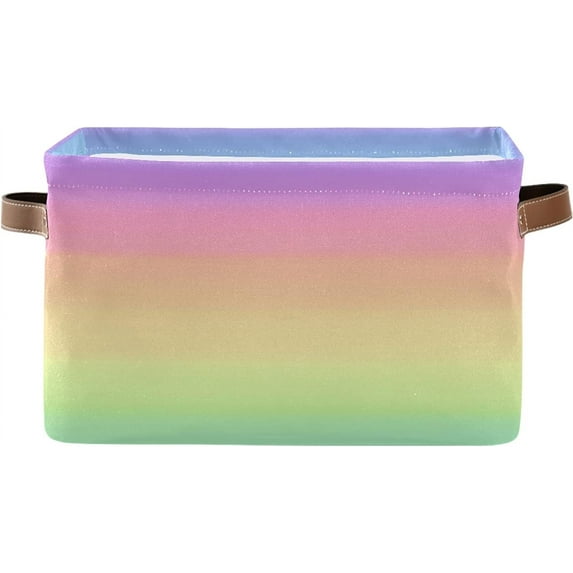 FREEAMG Rainbow Pastel Storage Basket, Durable Canvas Organizer With Handles Large Collapsible Storage Bins Boxes for Home Office Closet - 1pack