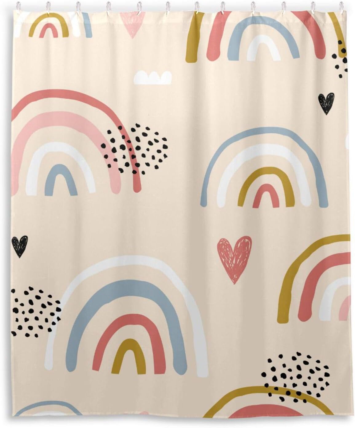 FREEAMG Rainbow Shower Curtain with Hooks, Waterproof Washable Fabric