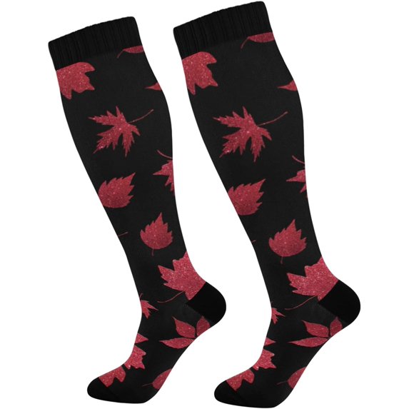 FREEAMG Red Leaves Compression Socks for Women and Men, 1 Pair