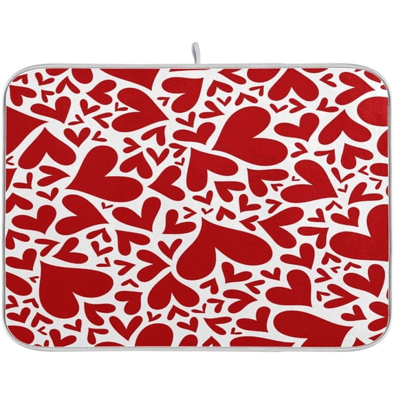 FREEAMG Red Love Dish Drying Mat for Kitchen Counter,Super Quick Absorbent Composite Sponge Dish Drying Pad,Heat Resistant Non-Slip Rack Tableware Mat, 16x18 Inch