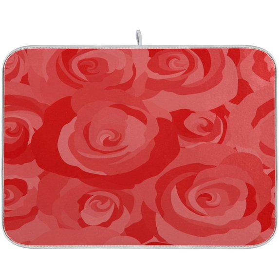 FREEAMG Rose Artwork Dish Drying Mat for Kitchen Counter,Super Quick Absorbent Composite Sponge Dish Drying Pad,Heat Resistant Non-Slip Rack Tableware Mat, 18x24 Inch