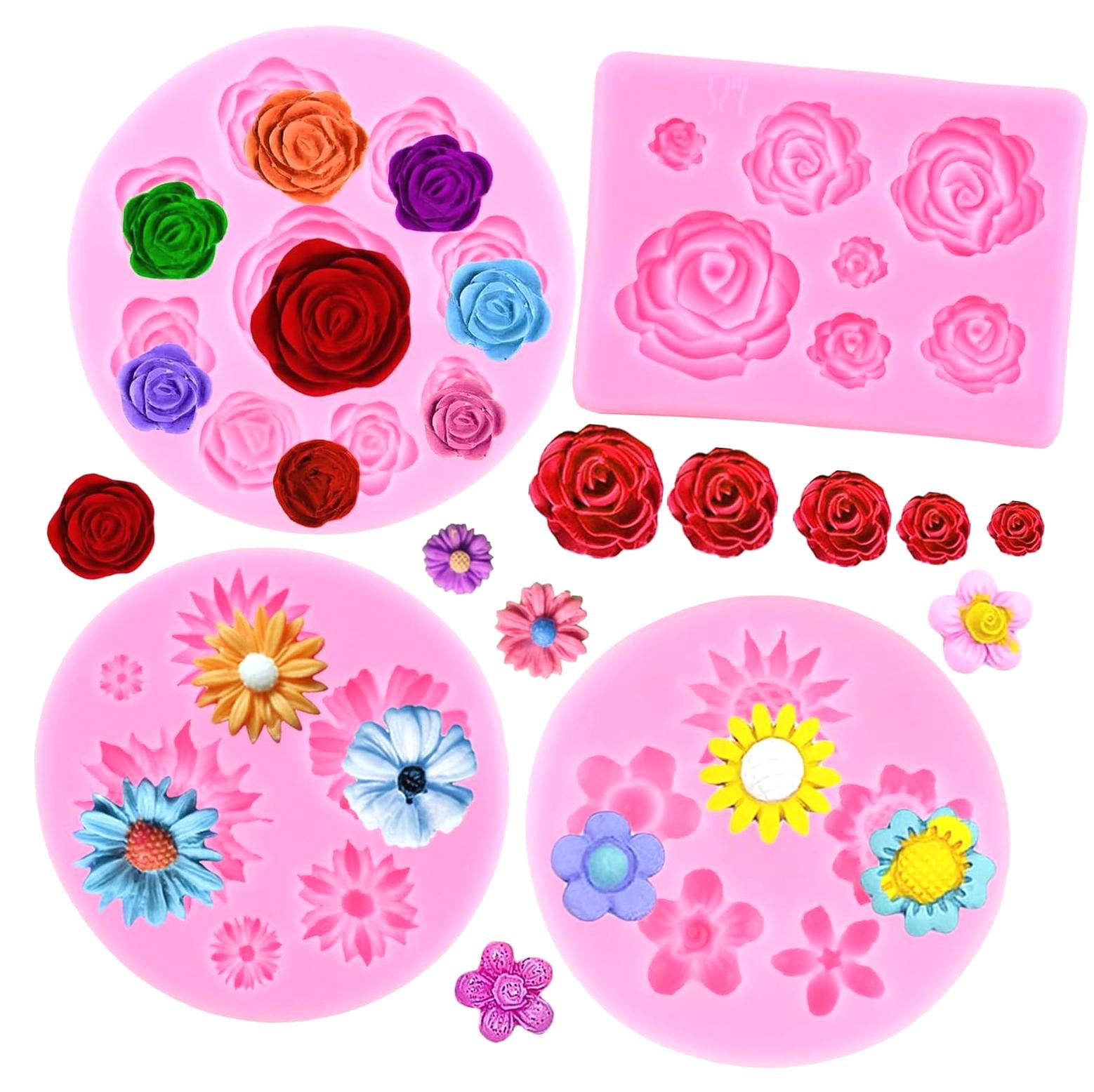 4 Pcs Flower Silicone Molds For Polymer Clay - Daisy, Rose, Chrysanthemum Shapes For Jewelry, Cake Decorating, Candies