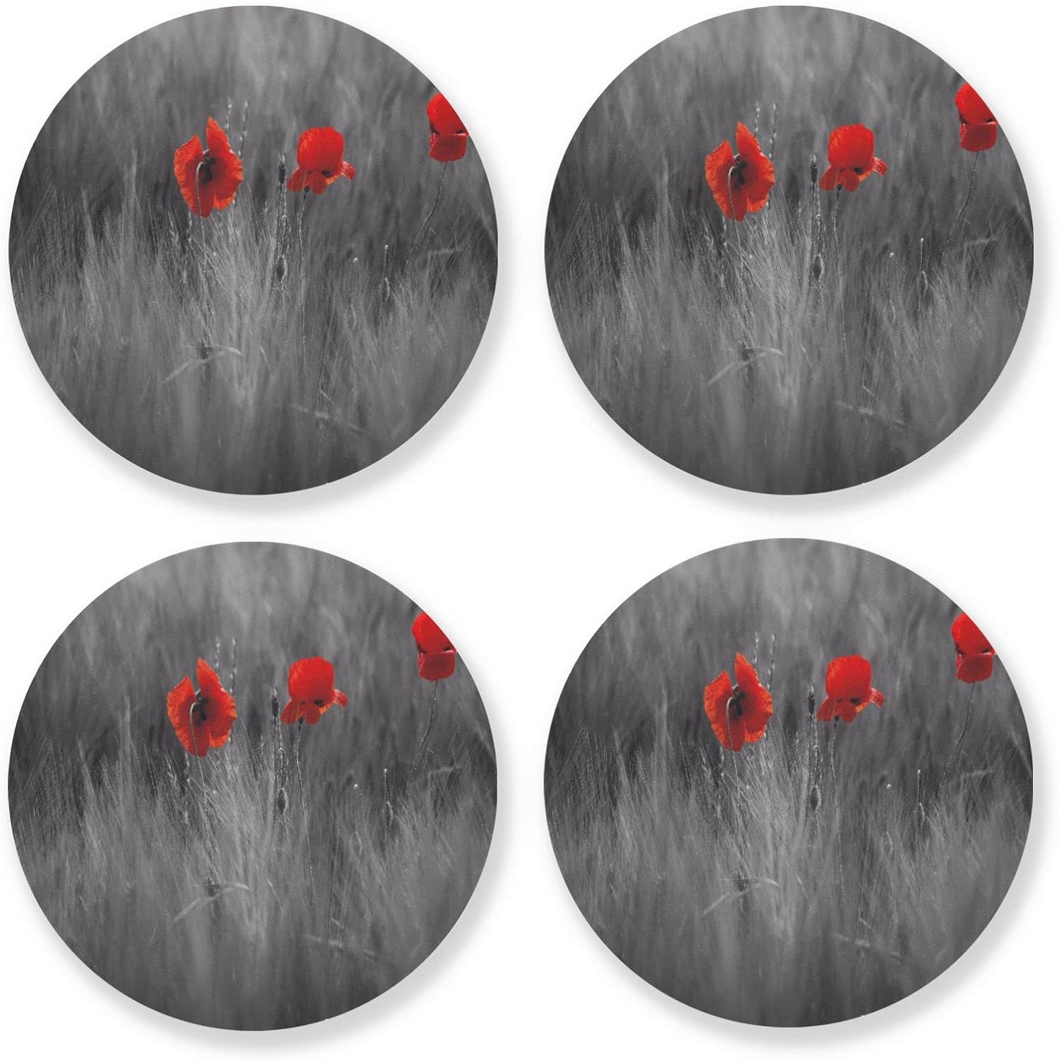 6 Piece Grey PU Leather Coasters With Holder - Round 4 Inch, Protects Furniture From Drink Stains