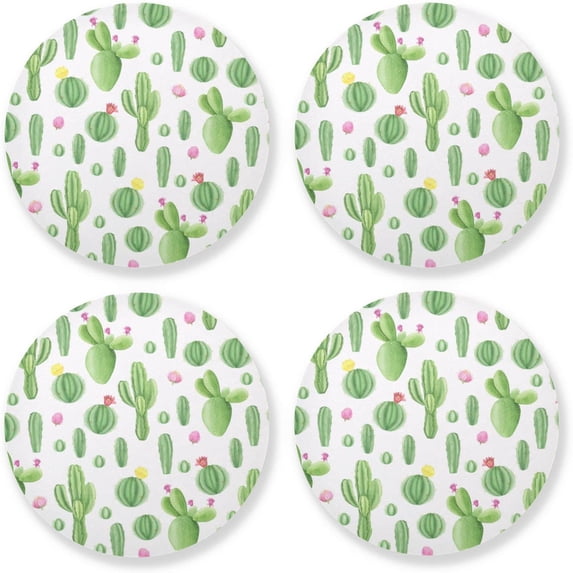 FREEAMG Round Coasters Set of 4, Cactus Absorbent Coasters for Drinks,Cork Base,Cup Tabletop Protection Mat