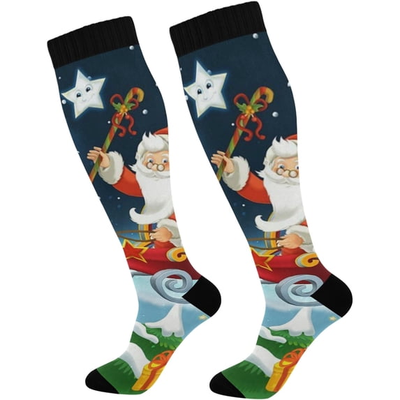 FREEAMG Santa Elk Gift Compression Socks for Women and Men, 1 Pair