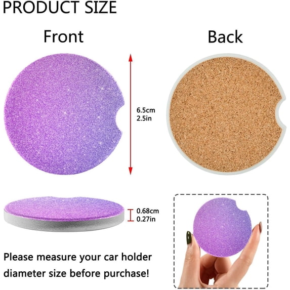 FREEAMG Sequin Car Coaster for Cup Holders,2 PCS Absorbent Ceramic Car Cup Coasters Universal Vehicle Non-Slip Car Cup Holder Coaster