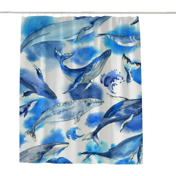 FREEAMG Shower Curtain,Watercolor Blue Whale Bathroom Curtain, Waterproof Fabric Shower Curtain for Bathroom Hotel Decoration, 66x72 inches