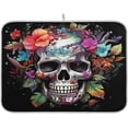thumbnail image 1 of FREEAMG Skull with Flower Dish Drying Mat for Kitchen, 18 x 24 Inch Microfiber Absorbent Dish Drying Pad, Machine Washable Kitchen Counter Protect Mats, 1 of 7