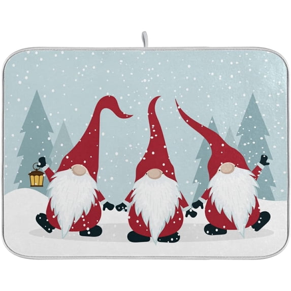 FREEAMG Snow Winter Gnomes Christmas Absorbent Dish Drying Mat Microfiber Kitchen Countertop Table Protector Multipurpose Counter Rack Sink Drainer Pad 16"x18"