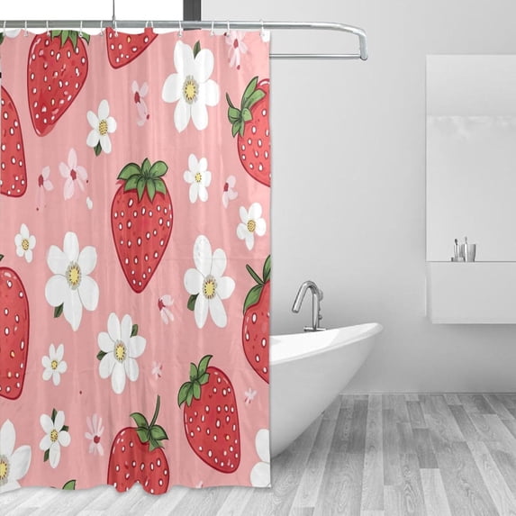 FREEAMG Strawberries Flowers Shower Curtain Waterproof Fabric with 12 Hooks Bathroom Decorative Bath Curtain Set Polyester Fabric Machine Washable 60 x 72 Inch