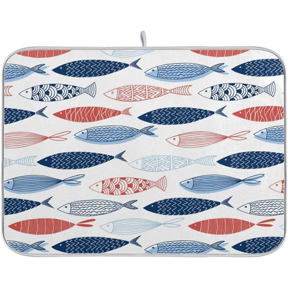 FREEAMG Stylish Decorative Fishes Absorbent Dish Drying Mat, 16 x 18 Inches Microfiber Kitchen Countertop Table Protector Multi-purpose Counter Rack Sink Drainer Pad