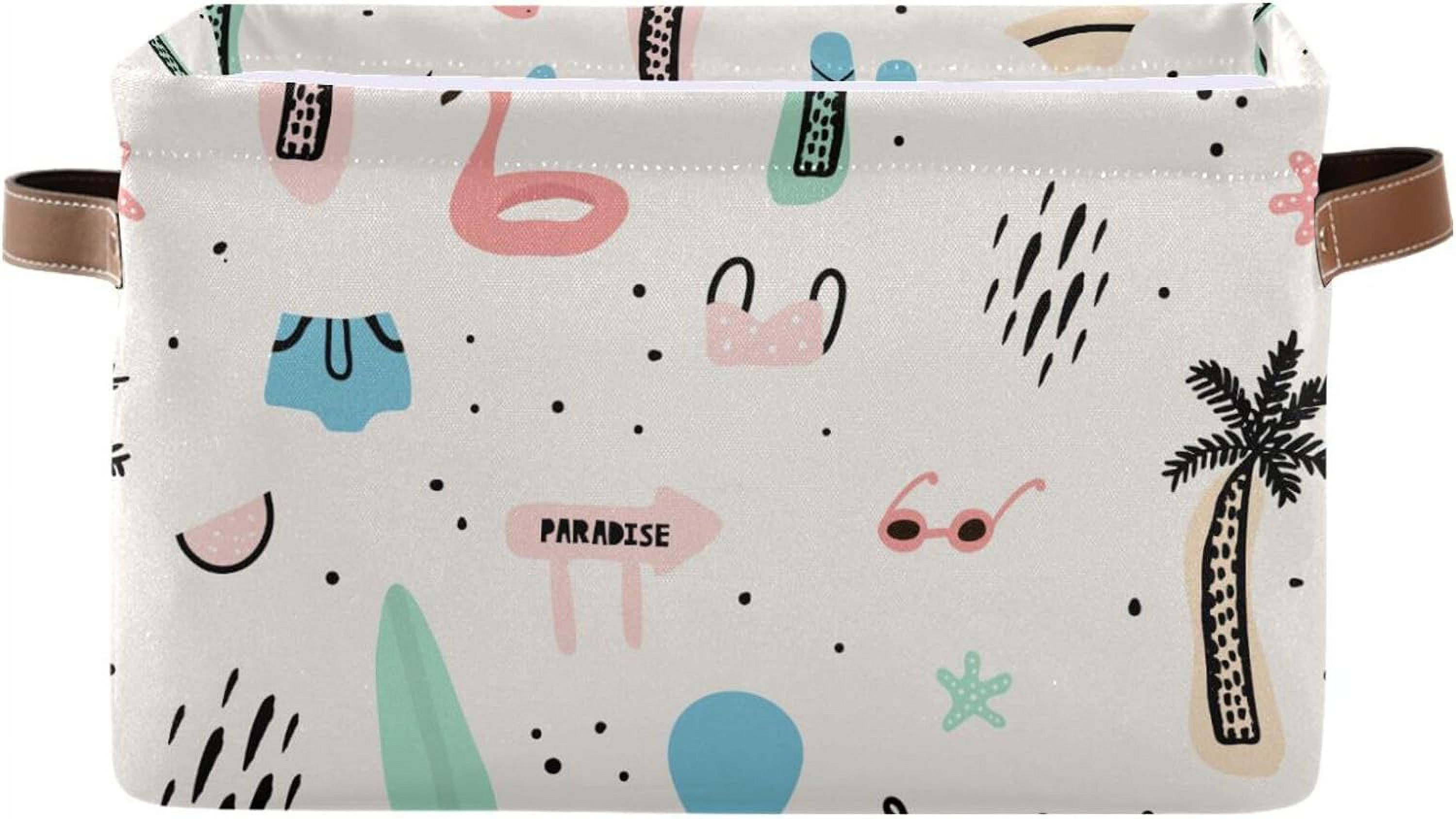 FREEAMG Summer Beach Elements and Palm Trees Storage Basket, Durable