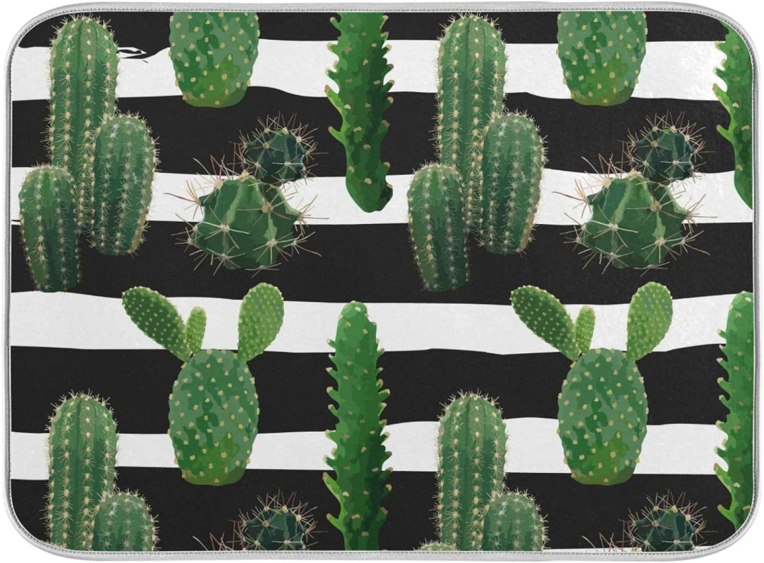 FREEAMG Summer Dish Drying Mat Cactus Black White Stripes Microfiber ...