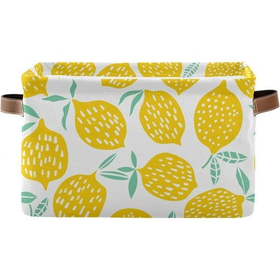FREEAMG Summer Lemon Storage Basket, Durable Canvas Organizer With Handles Large Collapsible Storage Bins Boxes for Home Office - 2 Pack