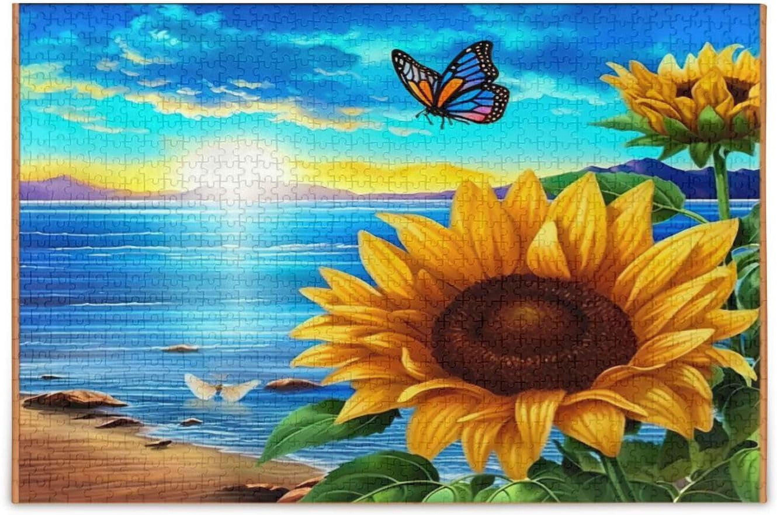 FREEAMG Sunflower Butterfly 500 Piece Large Jigsaw Puzzle for Adults ...