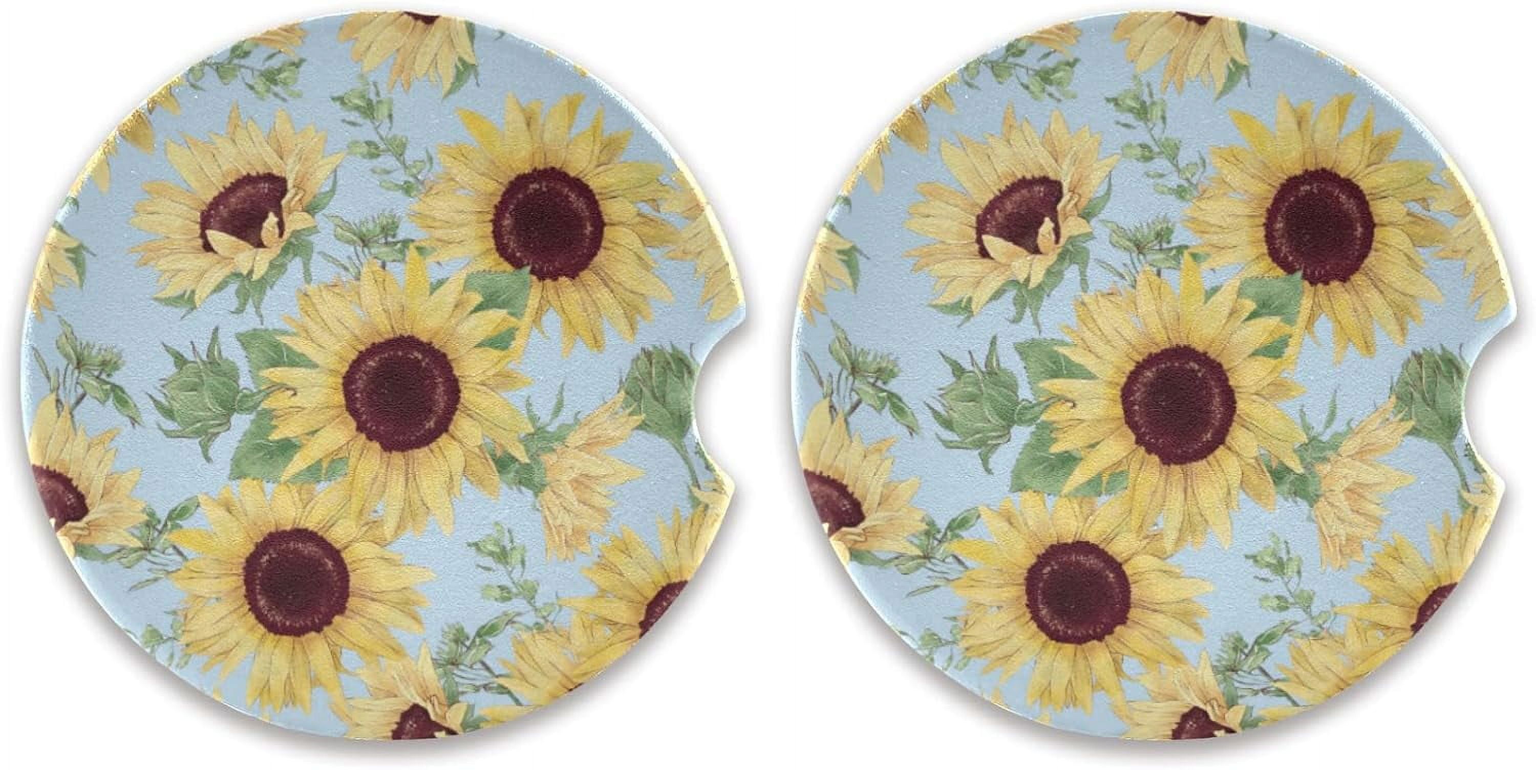 FREEAMG Sunflower Car Coaster 2 Pieces, with Finger Slits, Easy to Disassemble and Clean