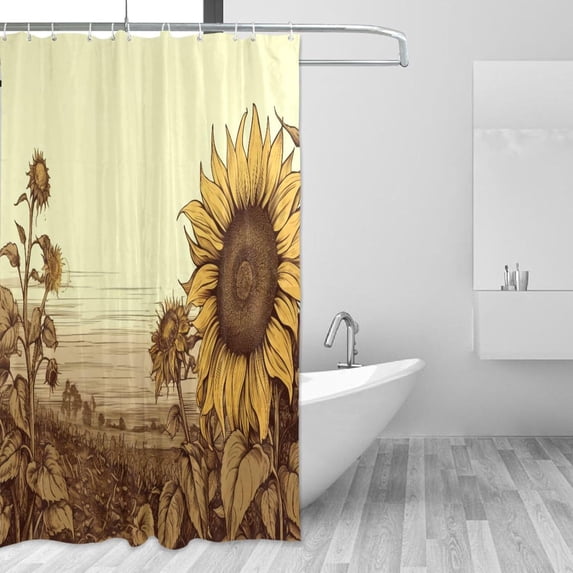 FREEAMG Sunflower Shower Curtain, Waterproof Fabric Shower Curtains with 12 Hooks for Bathroom Hotel Spa Home Decor, 60 x 72 Inch