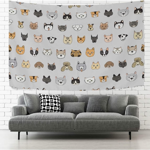 FREEAMG Tapestry Cute Cats Dogs Animal Tapestry Wall Hanging Decorative Wall Tapestries Wall Art Wall Blanket Bedding Tapestry for Bedroom Living Room Dorm Home Decor 60"x51"