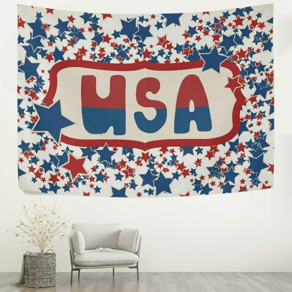 FREEAMG Tapestry Vintage Patriotic Stars USA Independence Day Tapestry Wall Hanging Decorative Wall Tapestries Wall Art Wall Blanket Bedding Tapestry for Bedroom Living Room Dorm 60"x40"