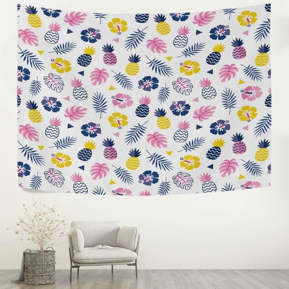 FREEAMG Tapestry Wall Hanging Cute Pineapples Floral Hibiscus Flowers Tapestry Decorative Wall Tapestries Wall Art Wall Blanket Bedding Tapestry for Bedroom Living Room Dorm 80"x60"